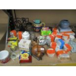 Contents to part of rack - oriental style vases, storage mats, kitchen mats,