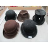 Five hats including silk top hat by C. J. Hardy & Co.