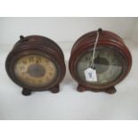 A pair of wood cased mantel clocks