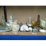 Contents to two trays - old greyhound jug (damaged), wash bowl and jug, E.