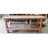 Wooden work bench approx 210cm x 58cm fitted with Record Joiners Quick Release bench vice and