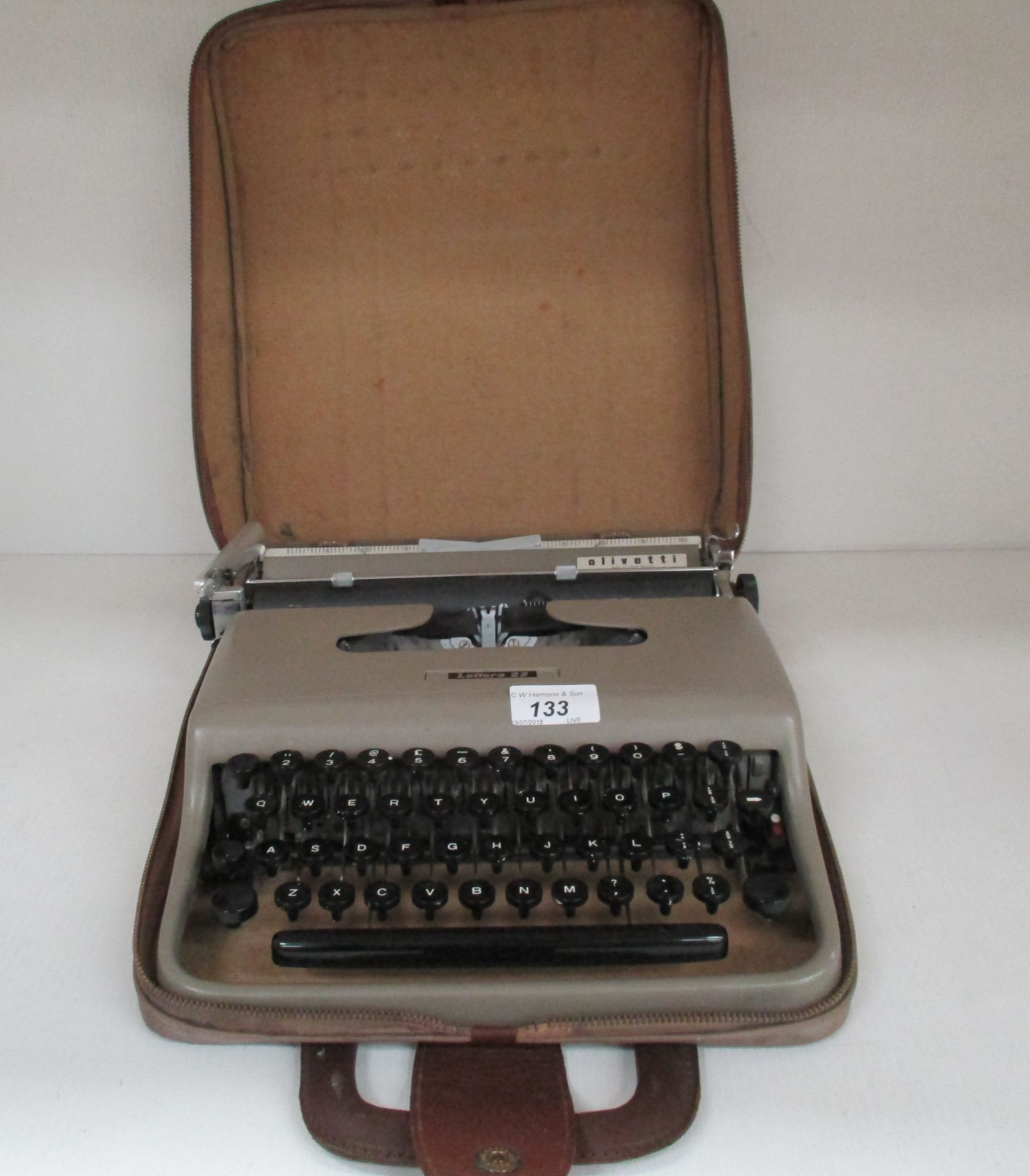 An Olivetti Lettera manual typewriter in a portable case