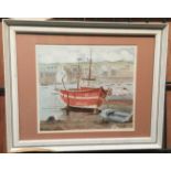 After Alwyn Crawshaw - Harbour and study of fishing boat at low tide - initialed PNB 93