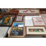 Seven items - assorted prints, advertising mirror,