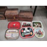 Six enamel beer trays including Guinness, Taddy Ales,