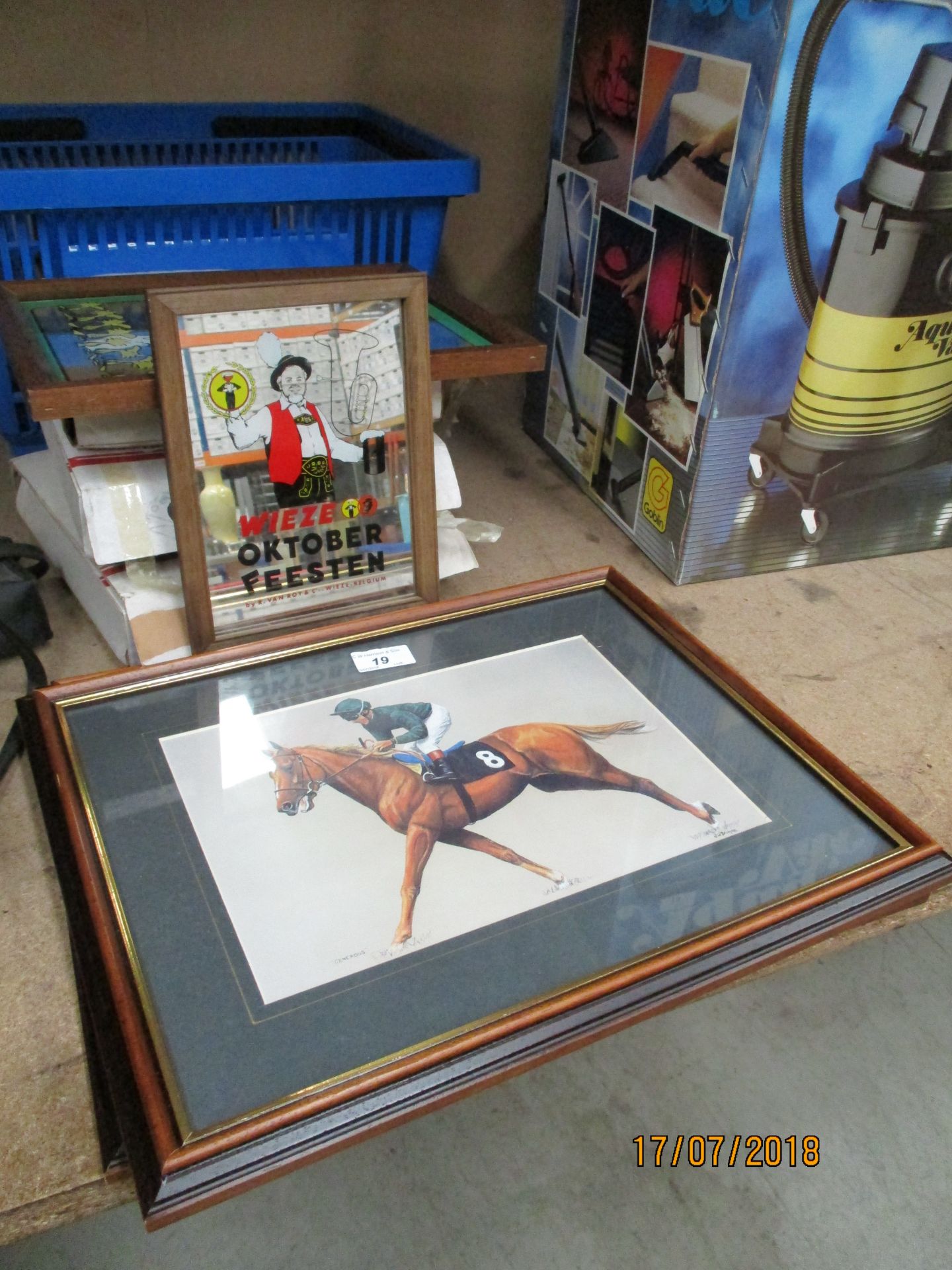 Two framed prints of race horses with jockeys by N. W.