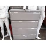 A grey metal four drawer lateral cabinet (unlocked no key)