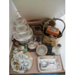 Late Victorian preserve bowl with silver plated stand and lid, salad bowl and servers,