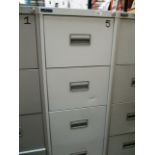 A grey metal four drawer filing cabinet (unlocked no keys)