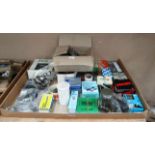 Contents to tray - mainly bicycle parts including Shimano IOS brake and lever set,
