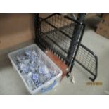 Contents to under rack - large quantity of blue and white decorative tiled clothing hooks,