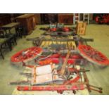 Contents to floor area large quantity of wooden horse-drawn cart parts including steering rack,