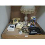Contents to tray - Alba dual alarm clock/radio, Pointer stereo cassette player, marble table lamp,