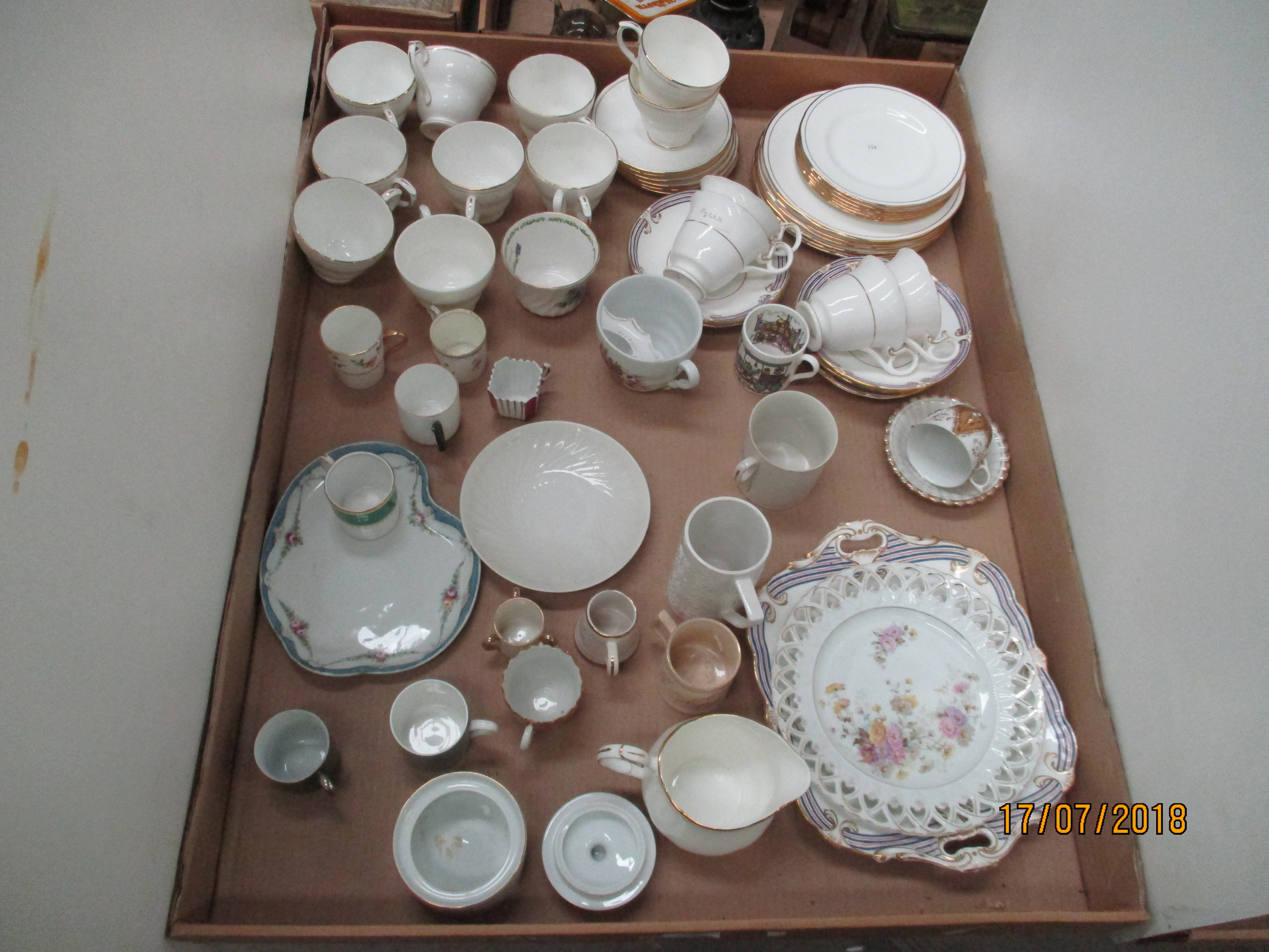 Contents to tray - decorative serving plates, Duchess cups and saucers, Wedgwood espresso cups,