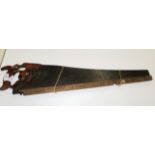 A Diston screw back rip hand saw 28" thumb hole apple wood handle,