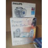 Two items - Philips A21031 portable CD player (no lead) and a Design For Living mini Hi-Fi system