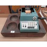 Two items - a wood six compartment cash drawer and a manual adding machine