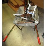 Garden wheelbarrow and contents - ladder stay, garden spade,