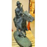 SCULPTURE in brass with bronze finish of US Cavalry sergeant on horse on a base inscribed Frederic