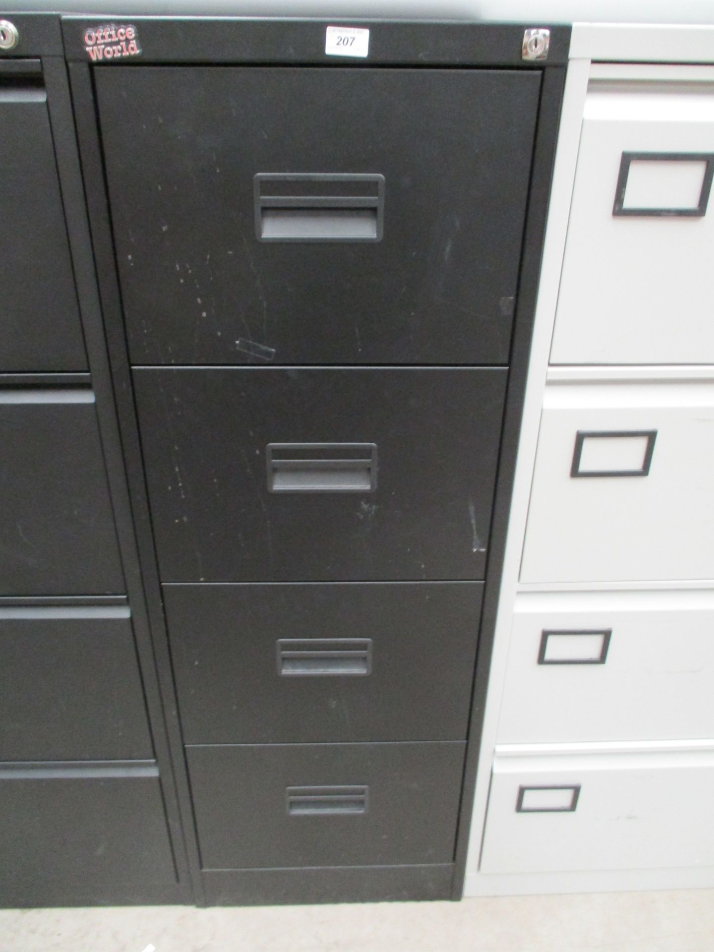 Office World black metal four drawer filing cabinet (unlocked no key)