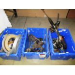 Contents to three boxes - car parts including original power steering box for MK2 Jaguar with