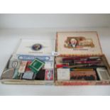 Contents to two cigar boxes, fountain pens, propelling pencil, pipe and match cards,