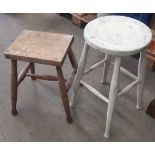 A white painted kitchen stool and a small oak stool