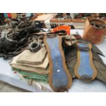 Contents to part table top - horse nose bags, blankets, plates, harnesses etc.