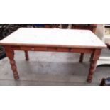 A pine farmhouse style two drawer dining table 160 x 90cm