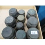 Ten assorted brass wheel hub caps including three inscribed J.