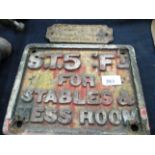 Two items - cast metal sign "S. T.
