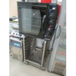 A Blue Seal Turbofan 32max commercial oven - single phase on a mobile trolley