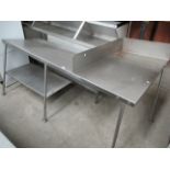 A stainless steel 'L' shaped preparation table 100 x 200cm