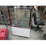 A stainless steel glass front mobile chilled food display cabinet 90 x 70 x 137cm high