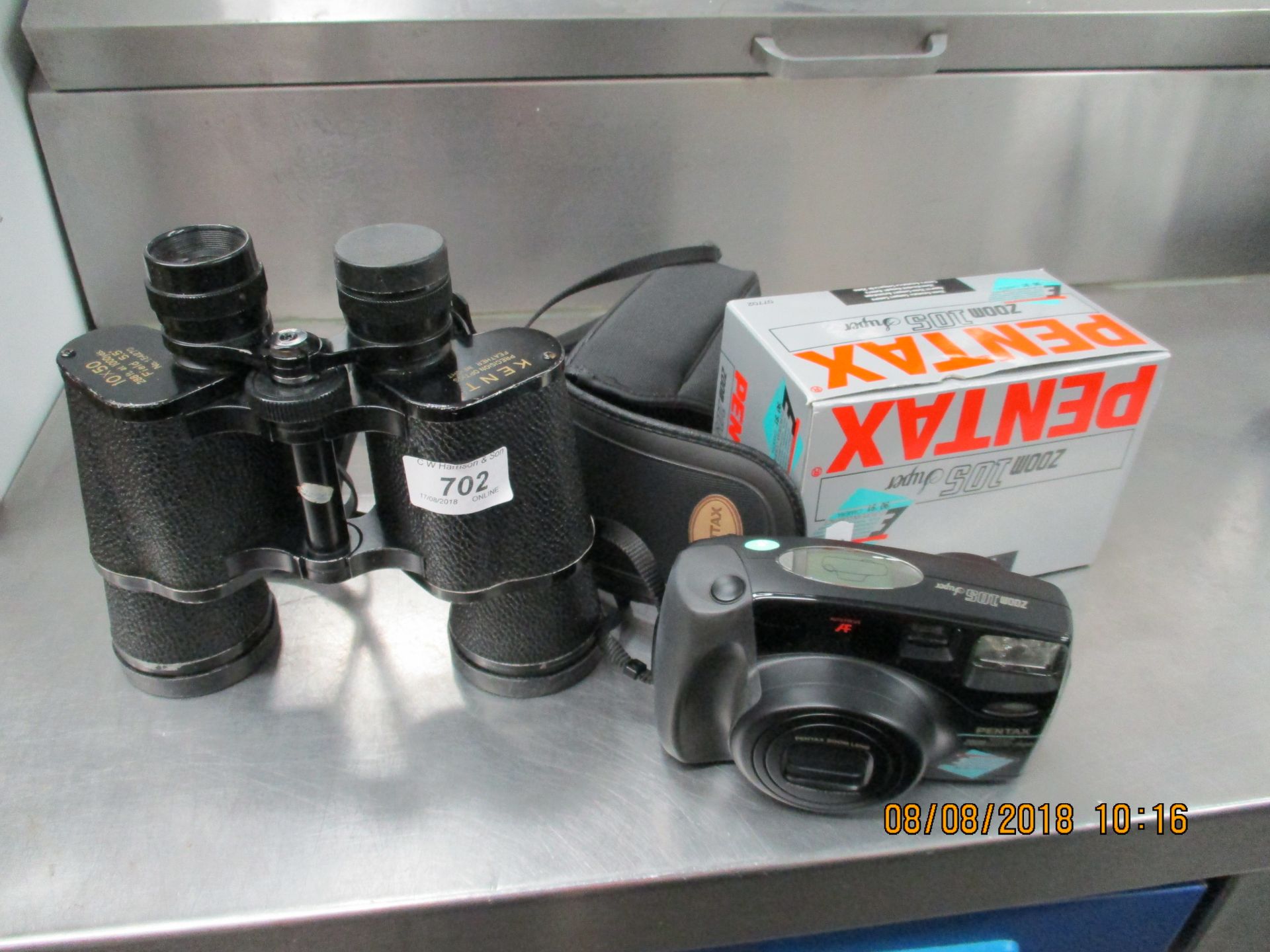 2 x items - Kent 154270 10 x 50 binoculars in case and a Pentax 105 zoom camera