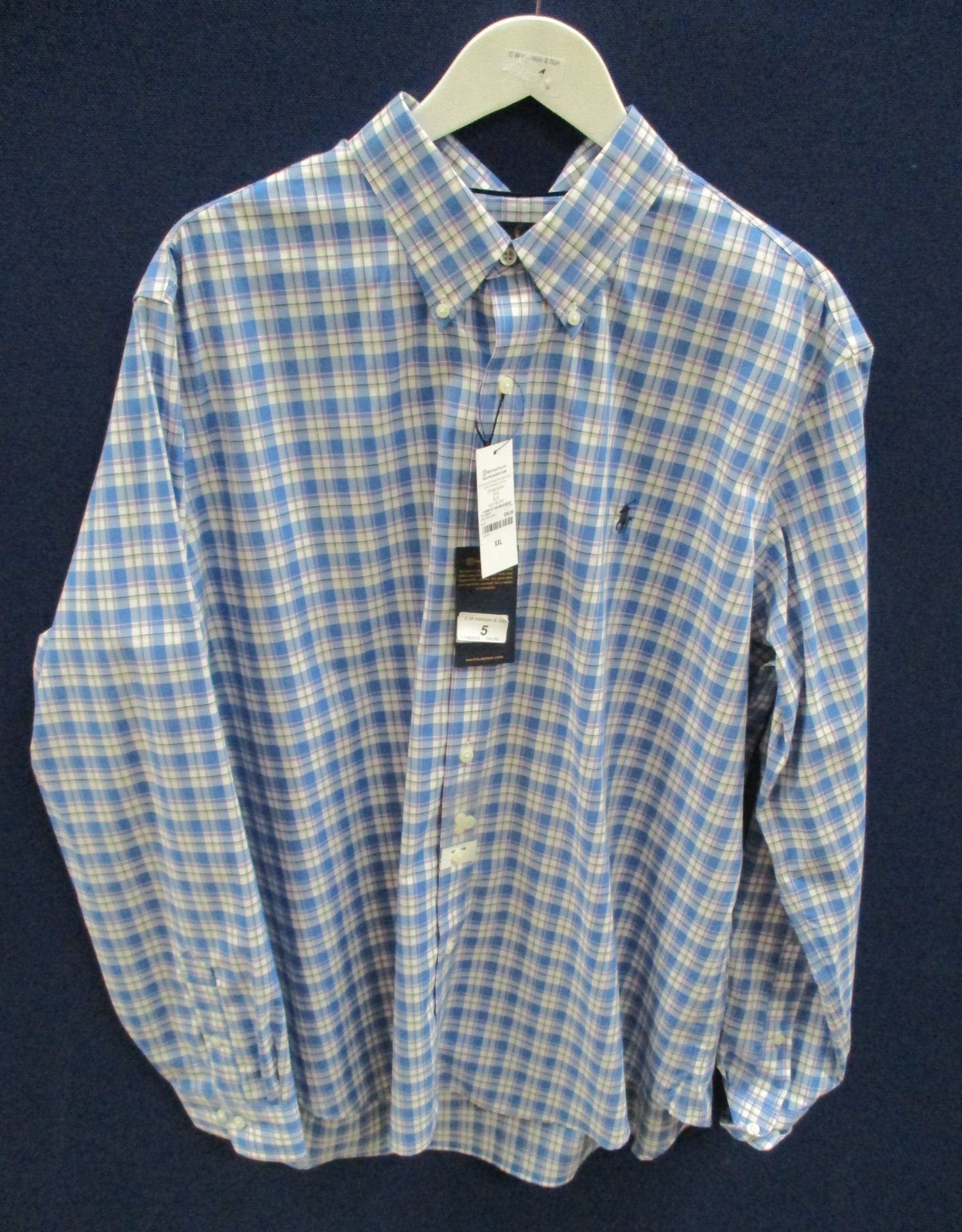 Ralph Lauren checked long sleeve shirt - blue and white - XXL RRP £85