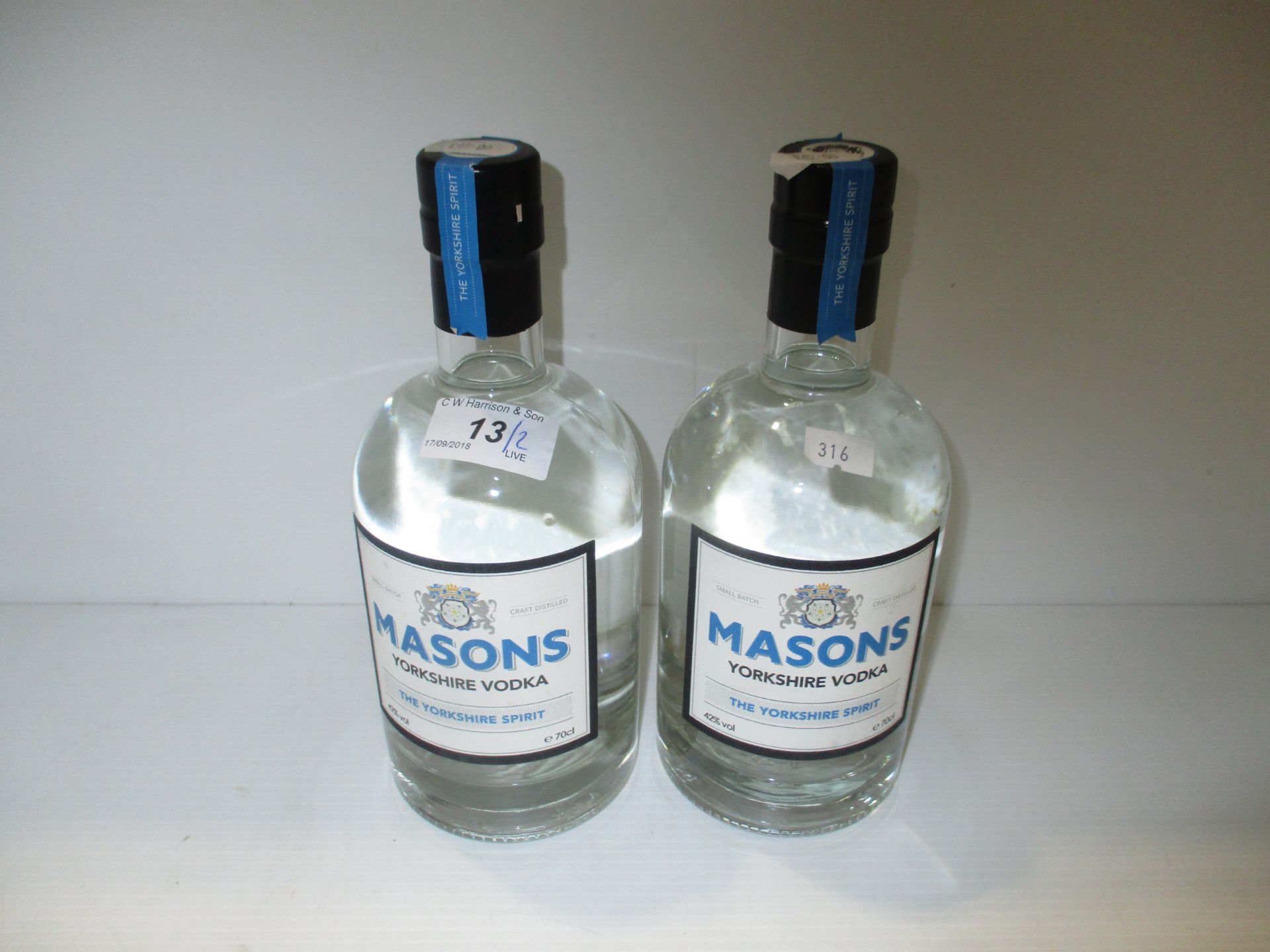 2 x 70cl bottles of Mason's Yorkshire Vodka