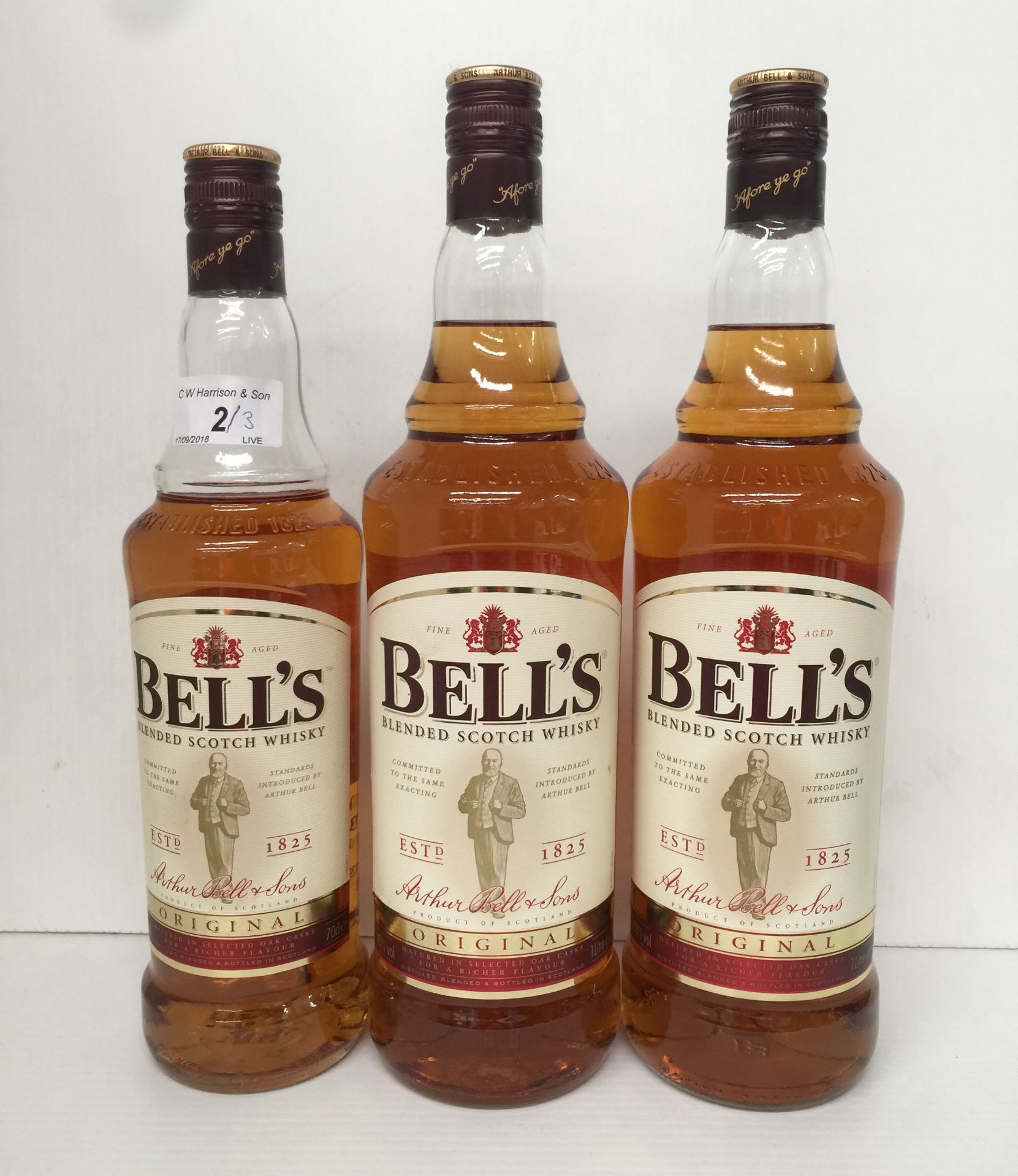 2 x 1 litre bottles of Bell's Blended Scotch Whisky and a part bottle (originally 70cl) of Bell's