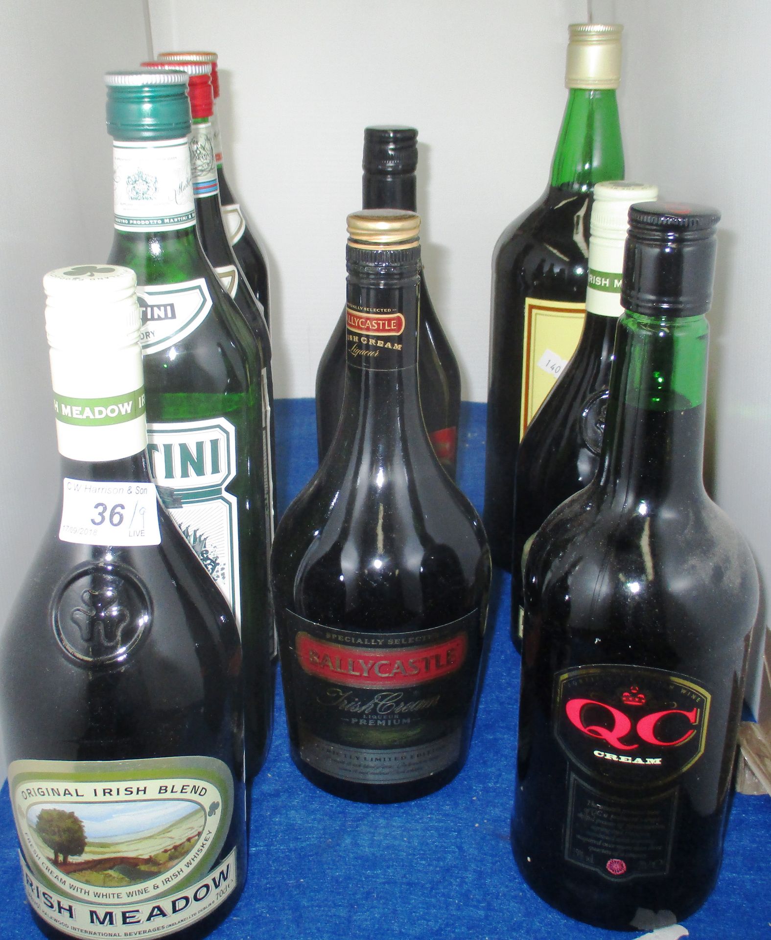 9 assorted bottles mainly 70cl/75cl - Martini, Irish Meadow and other liqueurs, cream sherry etc.