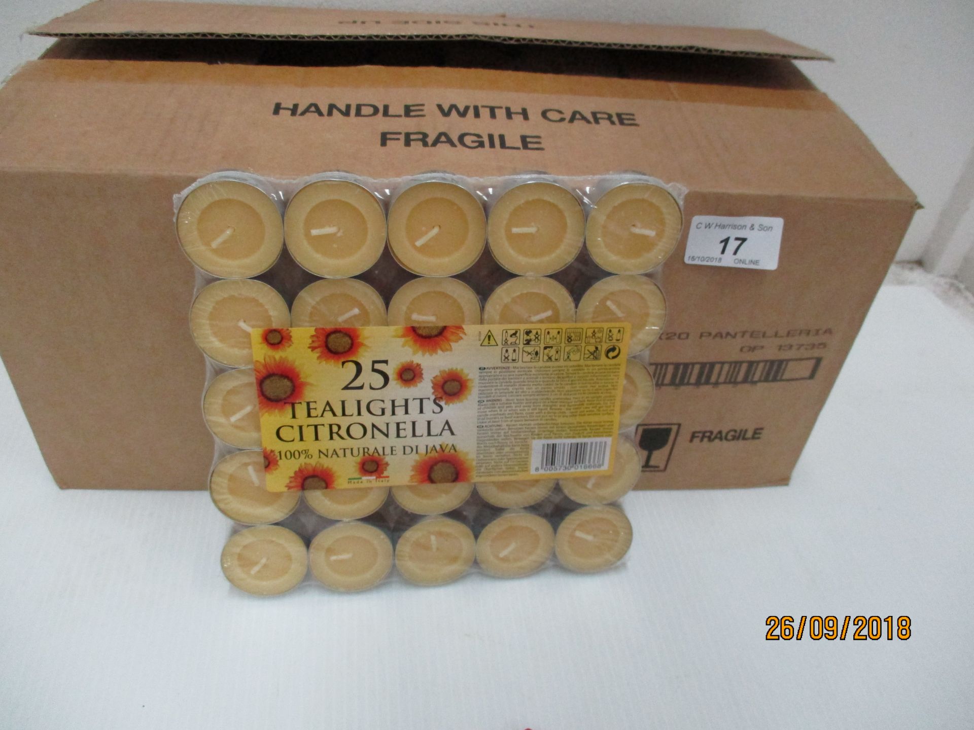 20 x packs of 25 100% Naturale Di Java citronella tealights (1 outer box)