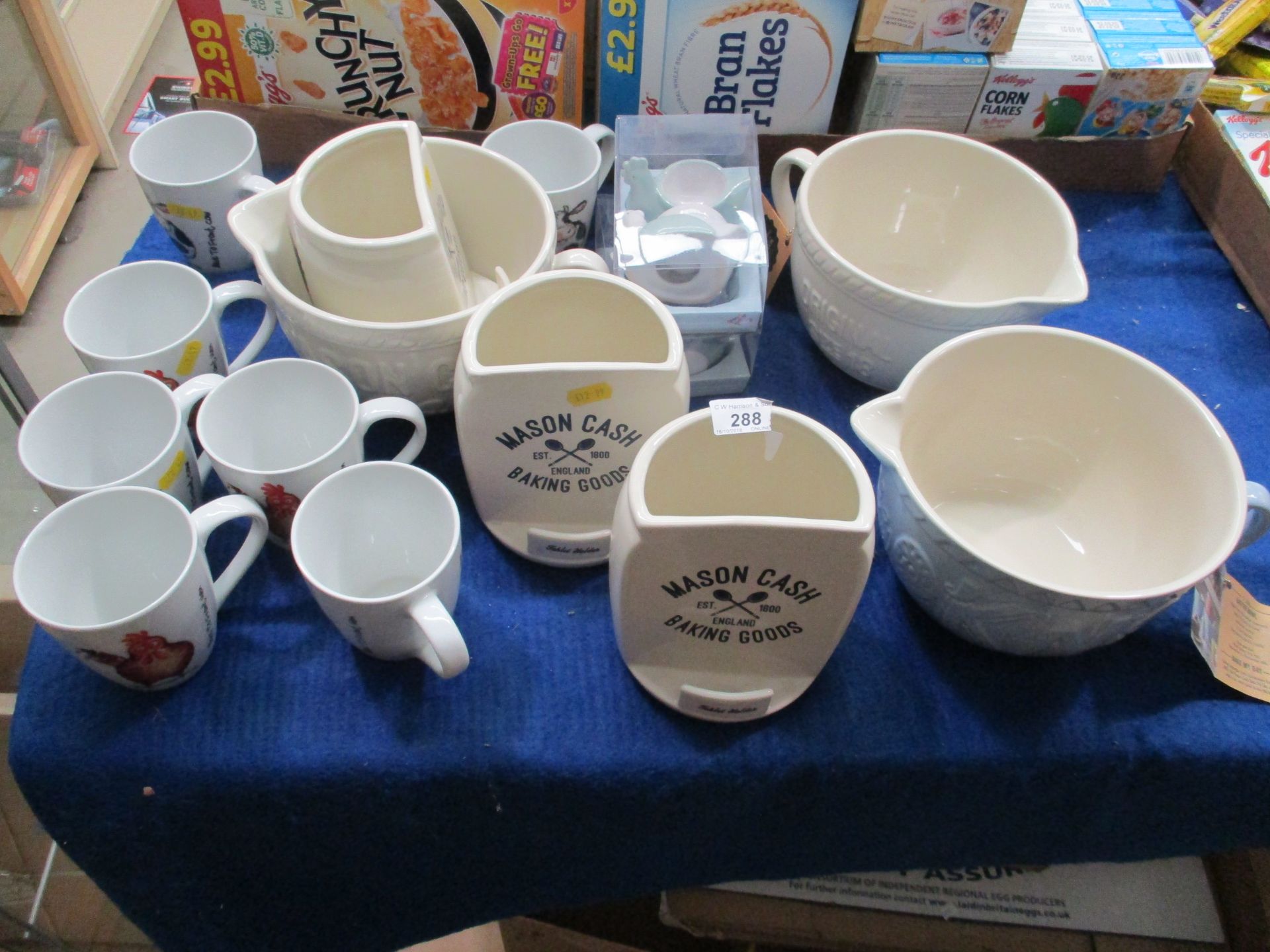 15 x items - Mason Cash batter bowls, Price and Kensington mugs, ceramic egg cups etc.