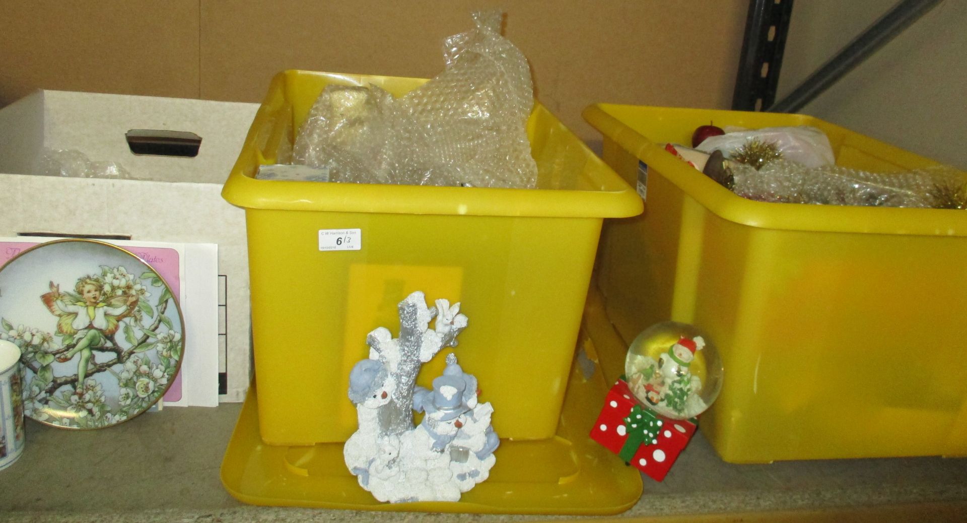 Contents to 2 plastic crates - assorted Christmas decorations,