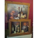 Two framed cheese and wine prints