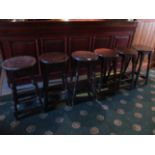 Six mahogany bar stools 36cm diameter x 70cm
