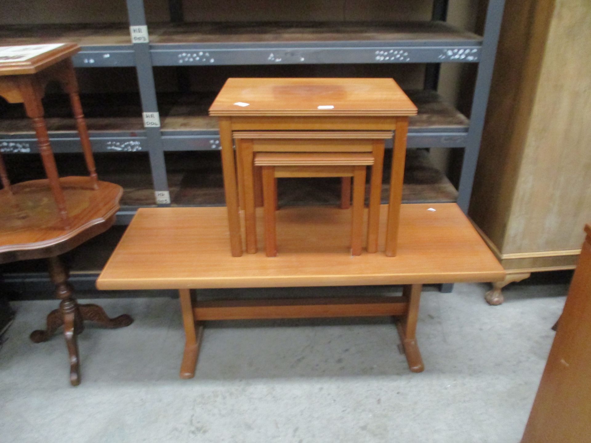 Teak nest of 3 coffee tables and teak coffee table