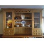 Pine dresser top comprising two glass cupboards, four spice drawers,