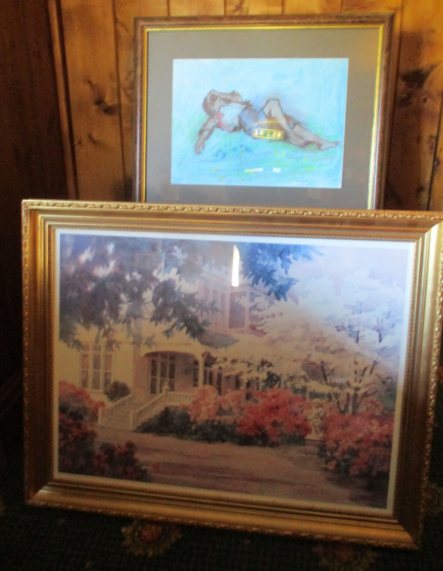 Framed pastel and watercolour, unsigned framed picture of sleeping boy,