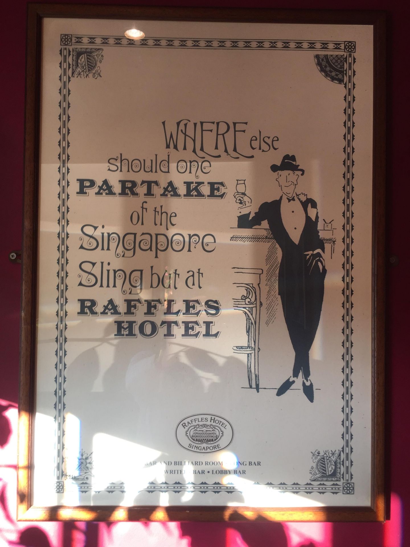 Raffles hotel print, two mirror prints,