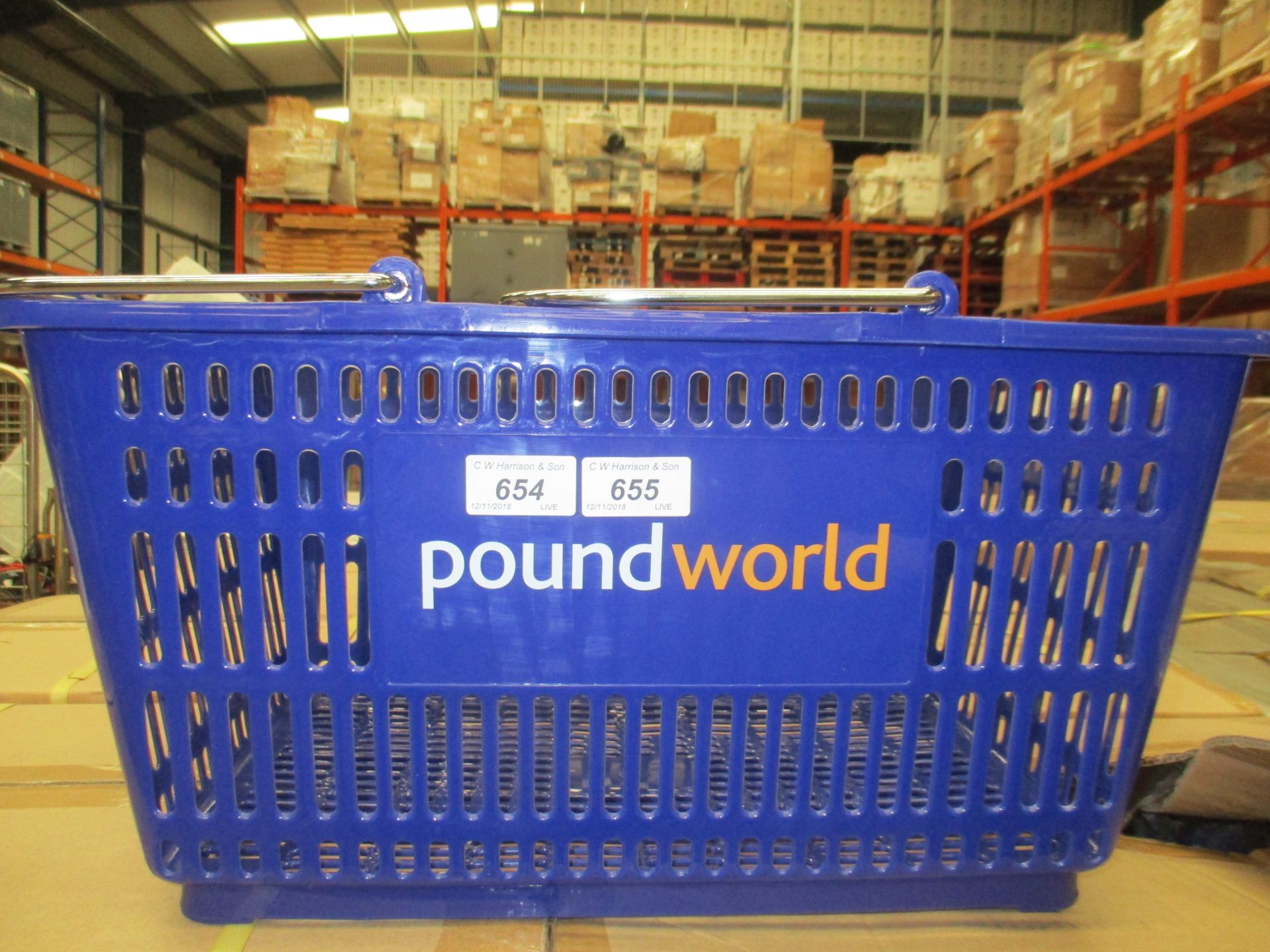 120 x blue plastic shopping baskets (6 x boxes - top of pallet)