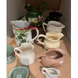 Five assorted whisky jugs, jug and bowl, Jasperware, etc.